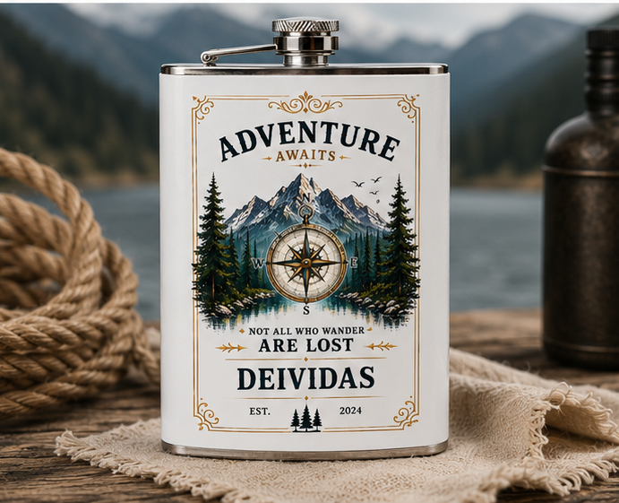 Adventure Awaits Personalized Stainless Steel Flask