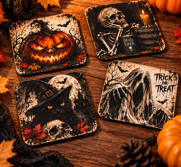 Spooky Halloween Coasters – Set of 4