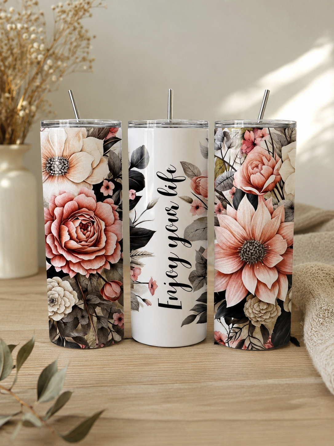 Floral "Enjoy your life" tumbler- 600 ml