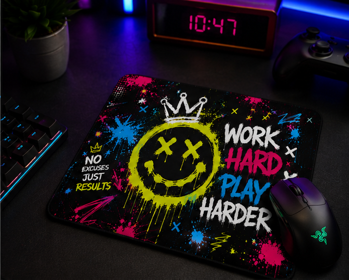Work Hard Play Harder Graffiti Mouse Pad