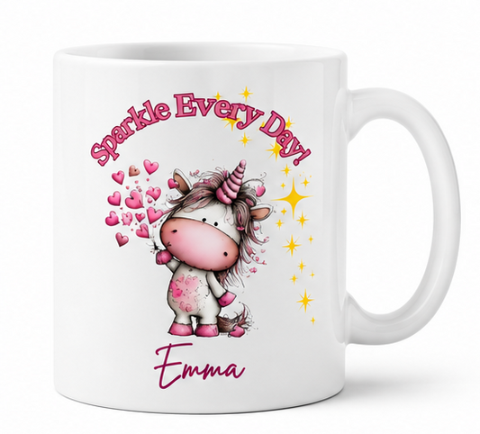 Personalized unicorn mug with name and Sparkle Every Day design