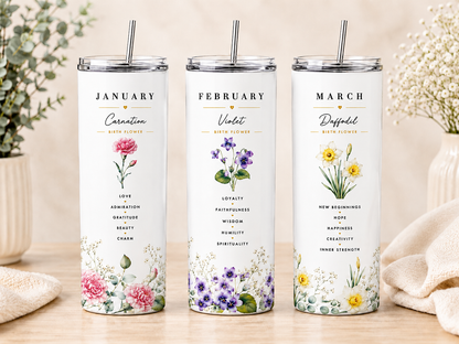 Birth Flower Personalized Skinny Tumbler- 600 ml