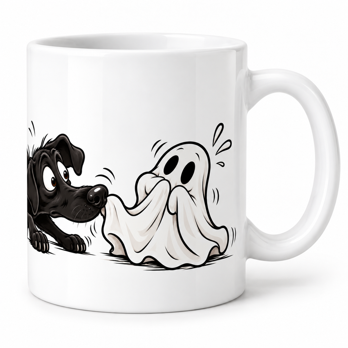   Labrador Halloween mug with playful ghost design on white ceramic 330 ml mug