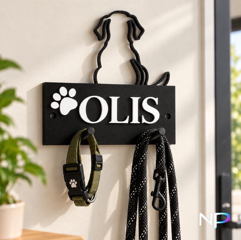 Personalized Dog Leash Holder – Custom Name & Paw Design