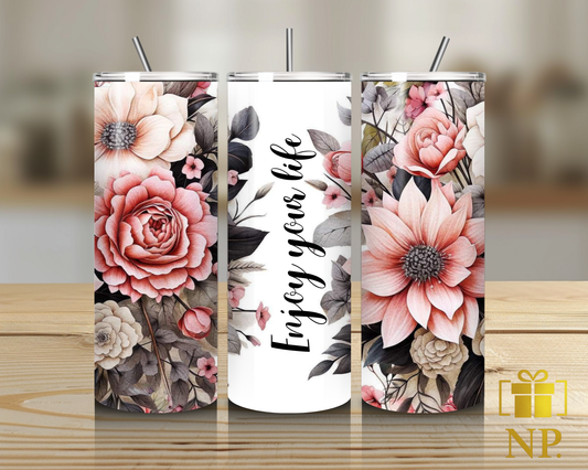 Floral "Enjoy your life" tumbler- 600 ml