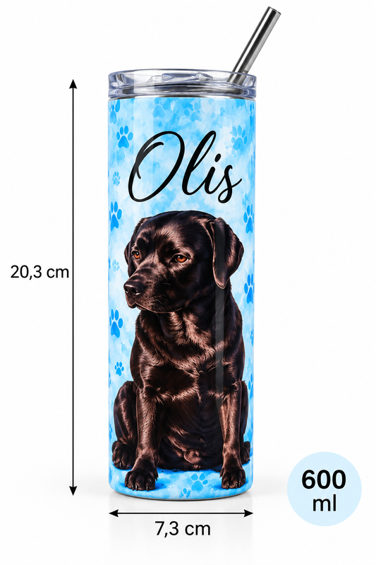 personalized dog tumbler measuring 20.3 cm by 7.3 cm