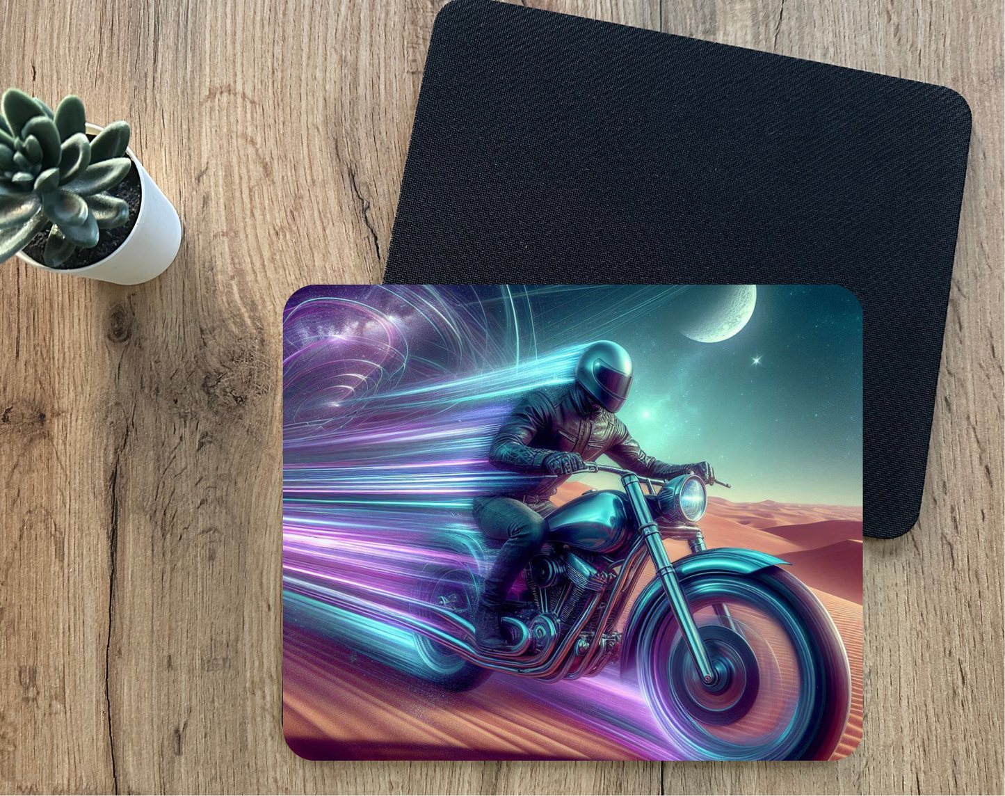 Futuristic Motorcycle Mouse Pad-Neon Speed Ride Design