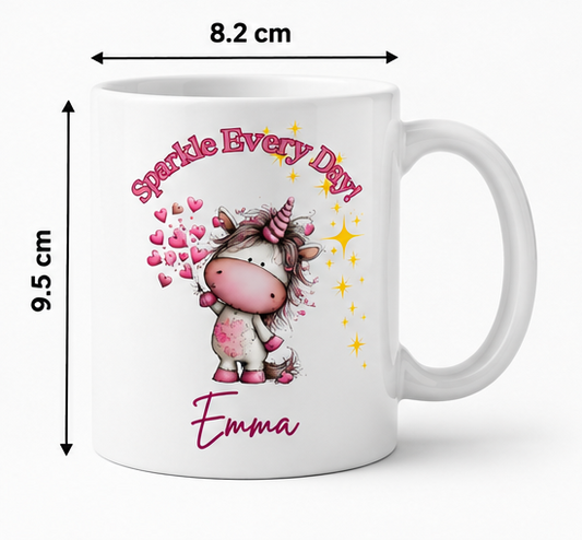 White 330 ml personalized unicorn mug with custom name