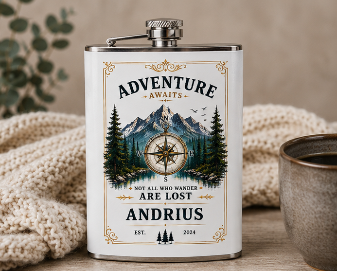 Adventure Awaits Personalized Stainless Steel Flask