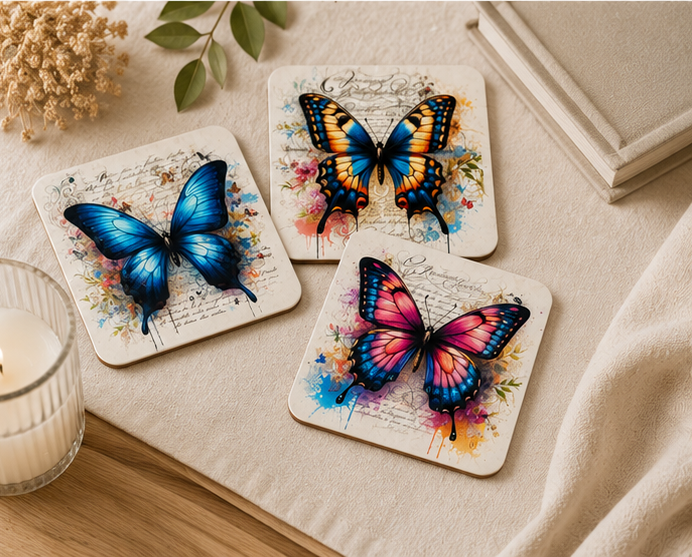 Butterfly Drink Coaster Set |4 pieces