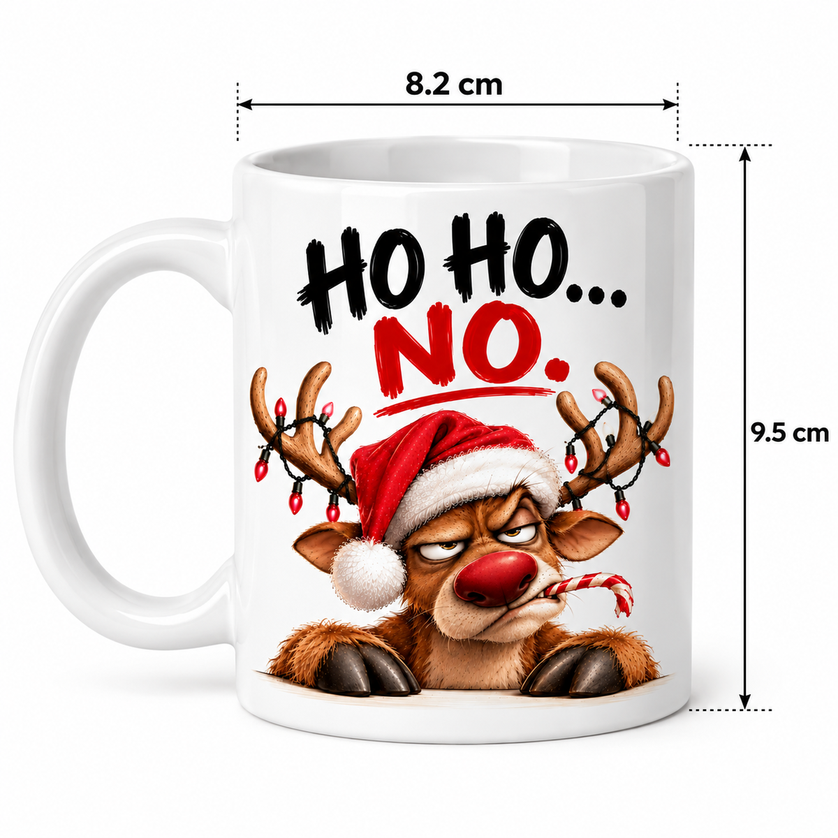 Christmas ceramic mug measuring 9.5 cm tall and 8.2 cm wide