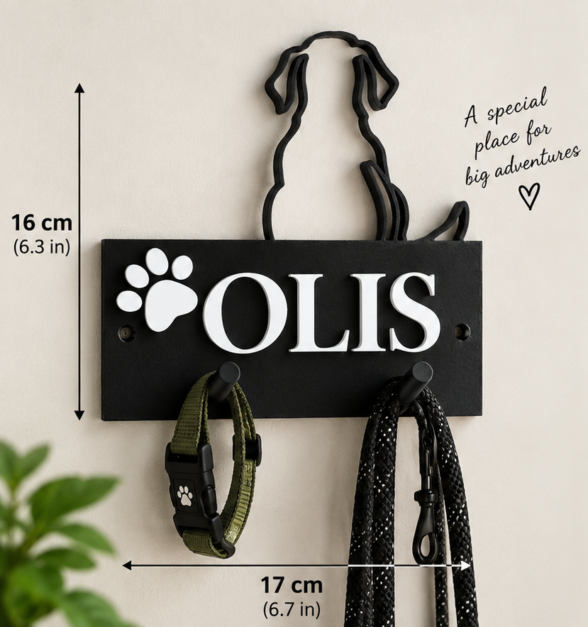 Personalized Dog Leash Holder – Custom Name & Paw Design