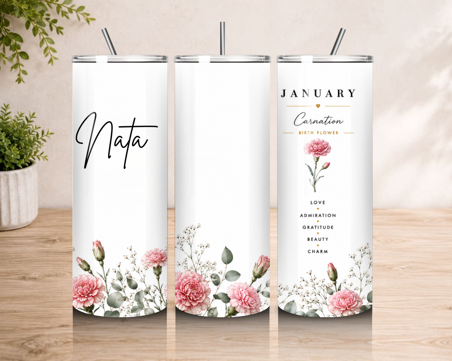 Birth Flower Personalized Skinny Tumbler- 600 ml