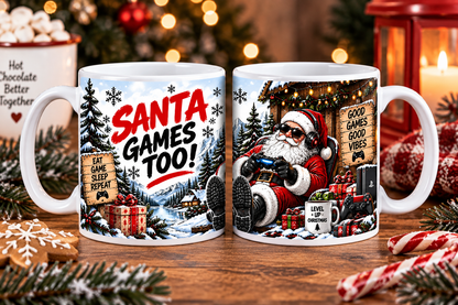 Gaming: Santa Games Too Christmas mug for gamers