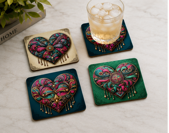 Heart Drink Coaster Set | 4 Pieces