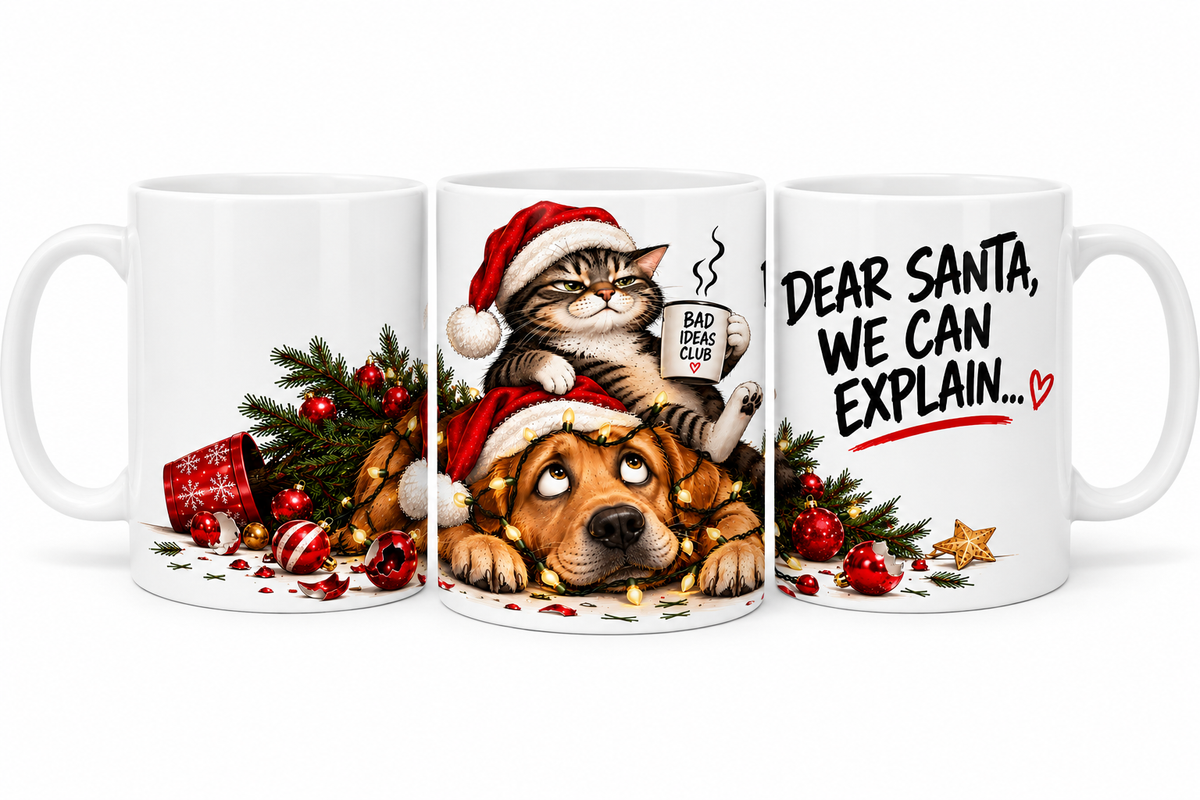 Funny Christmas Cat & Dog Mug