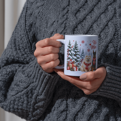 Dog lover Christmas mug held in hands