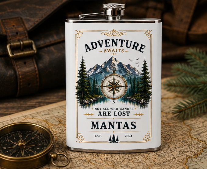 Adventure Awaits Personalized Stainless Steel Flask