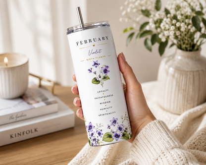 Birth Flower Personalized Skinny Tumbler- 600 ml