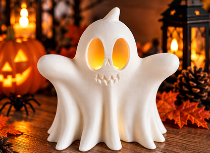 Small 3D printed ghost tea light holder with LED candle included