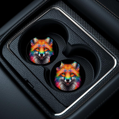 Colorful Fox Car Coaster- Set of 2