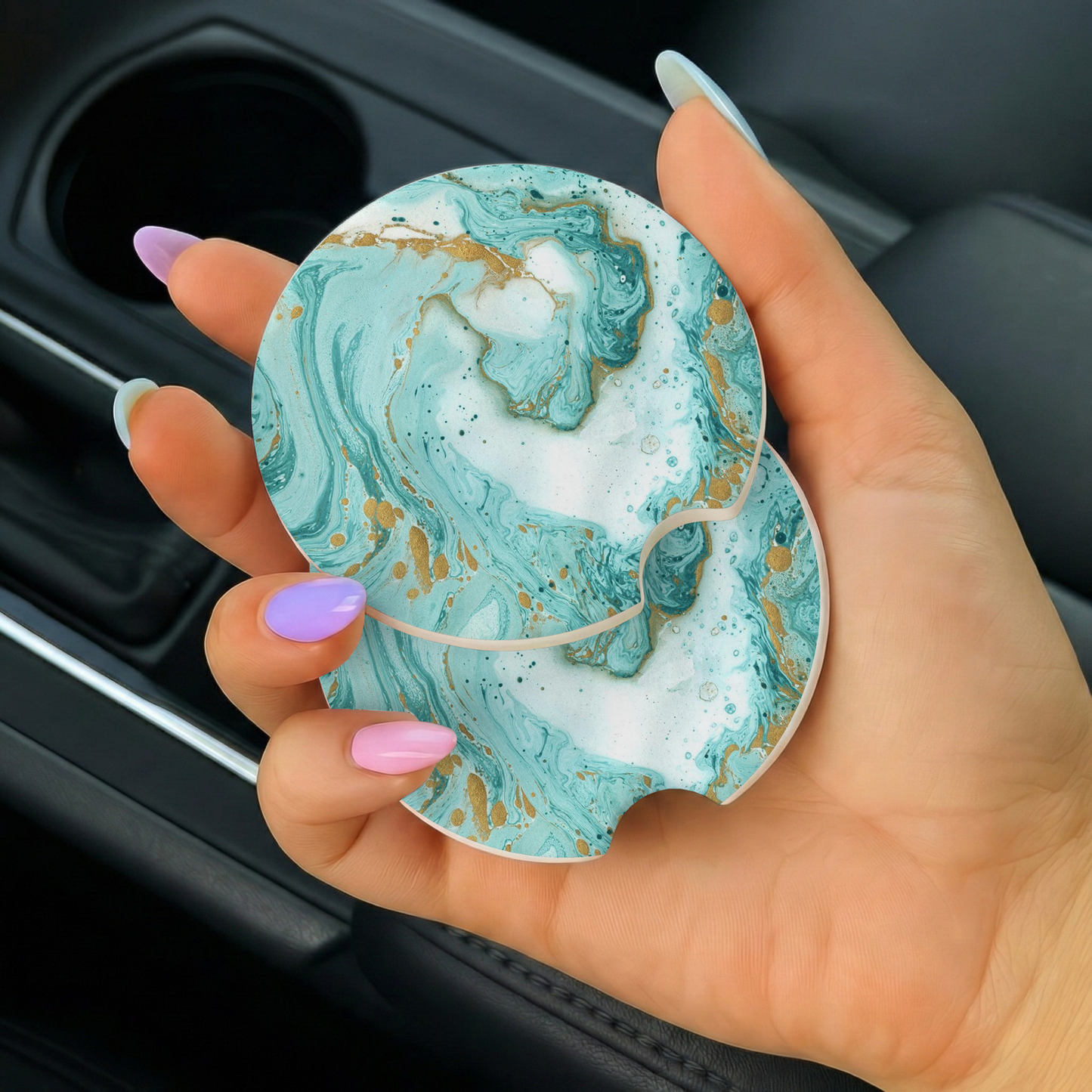 Luxury Marble Ceramic Car coaster- Set of 2