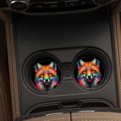 Colorful Fox Car Coaster- Set of 2