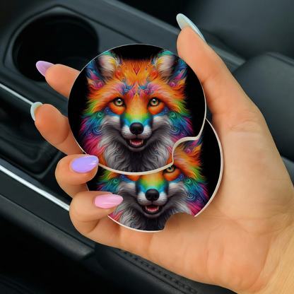 Colorful Fox Car Coaster- Set of 2