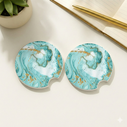 Luxury Marble Ceramic Car coaster- Set of 2