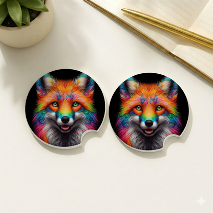 Colorful Fox Car Coaster- Set of 2