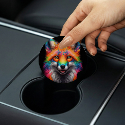 Colorful Fox Car Coaster- Set of 2