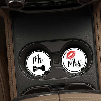 Mr. & Mrs. Ceramic Car coaster- Set of 2