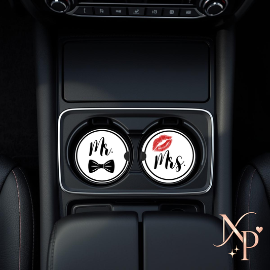Mr. & Mrs. Ceramic Car coaster- Set of 2