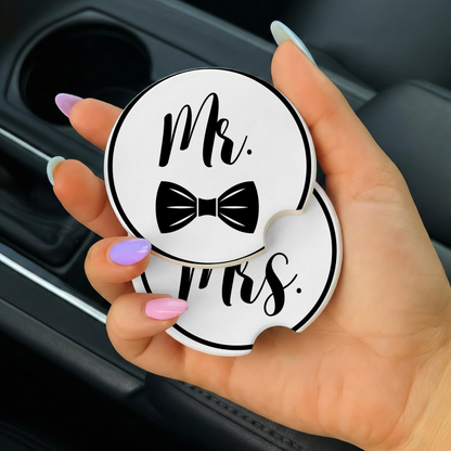 Mr. & Mrs. Ceramic Car coaster- Set of 2