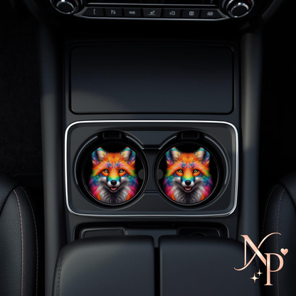Colorful Fox Car Coaster- Set of 2