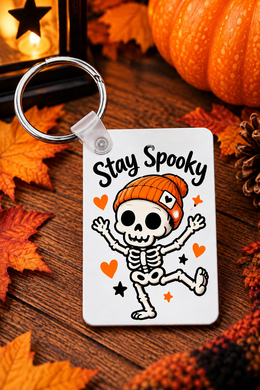Skeleton Halloween keychain with spooky seasonal design