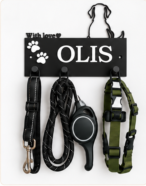 Personalized Dog Leash Holder – Custom Name & Paw Design
