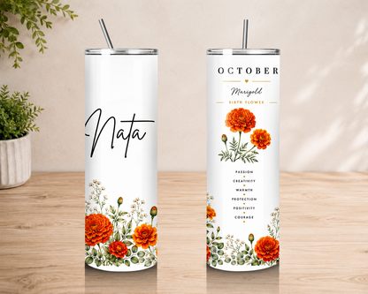 Birth Flower Personalized Skinny Tumbler- 600 ml