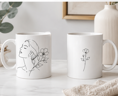 Minimalist Floral Woman Mug