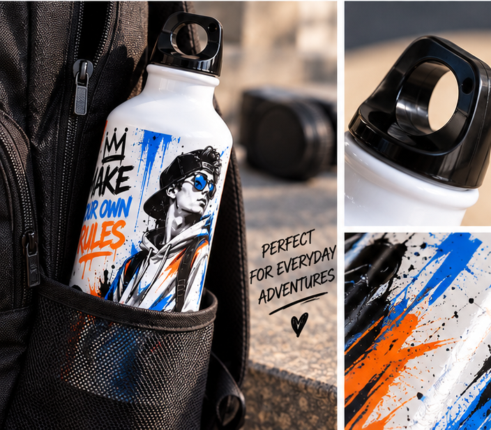 Graffiti style 400ml water bottle showing colorful wraparound design
