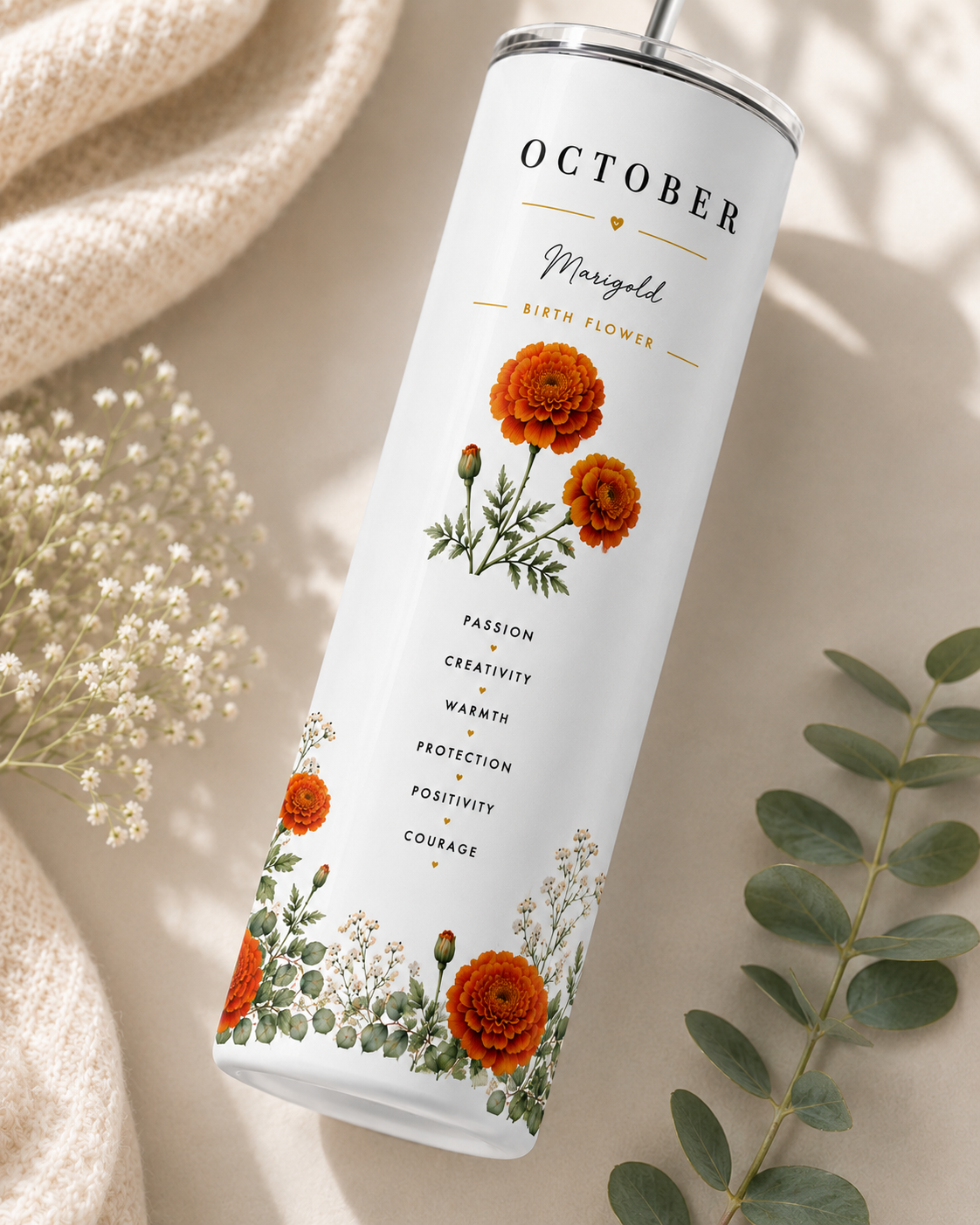 Birth Flower Personalized Skinny Tumbler- 600 ml