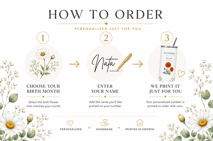 Birth Flower Personalized Skinny Tumbler- 600 ml