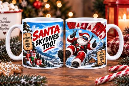  Skydiving: Santa Skydives Too Christmas mug for skydiving lovers