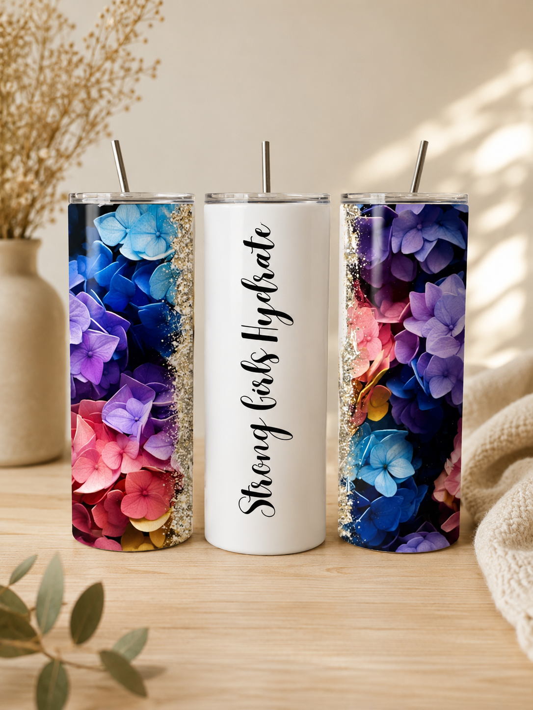 Strong Girls Hydrate- Floral Skinny Tumbler