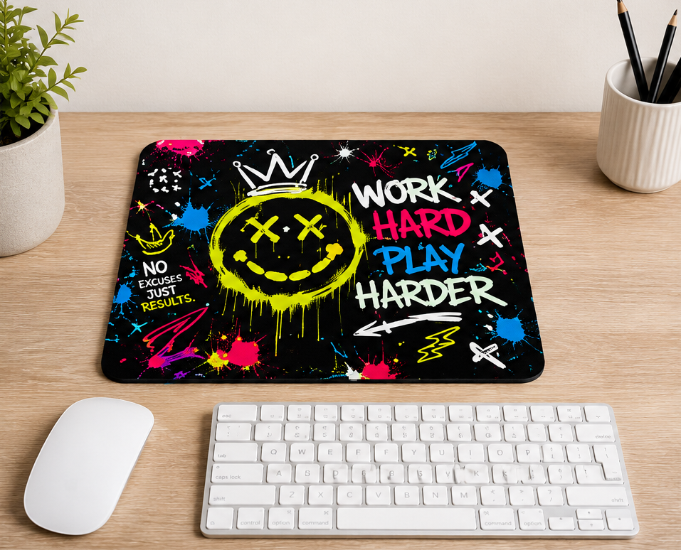 Work Hard Play Harder Graffiti Mouse Pad