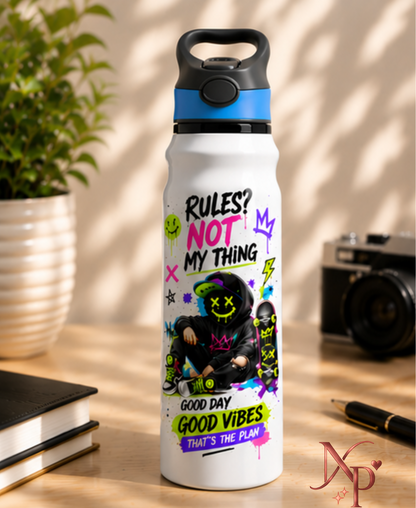 Rules? Not My Thing- 750 ml Graffiti Water Bottle