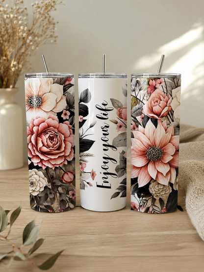Floral "Enjoy your life" tumbler- 600 ml