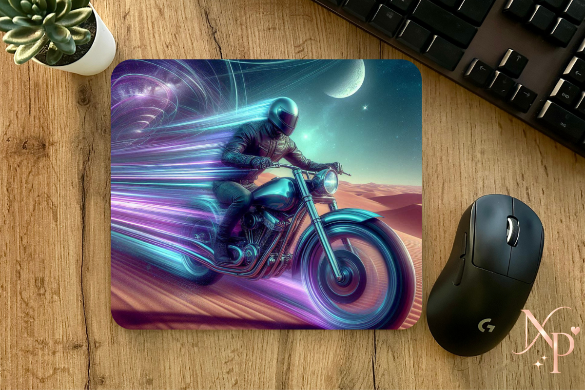 Futuristic Motorcycle Mouse Pad-Neon Speed Ride Design