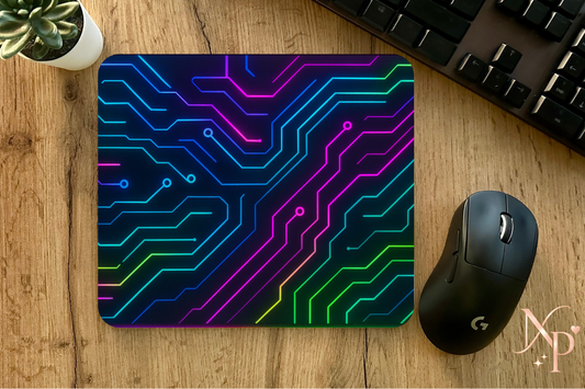 Neon Circuit Board Mouse Pad
