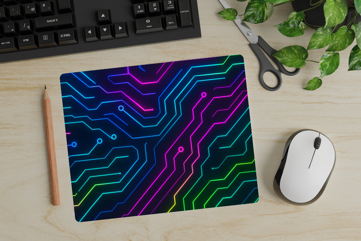 Neon Circuit Board Mouse Pad